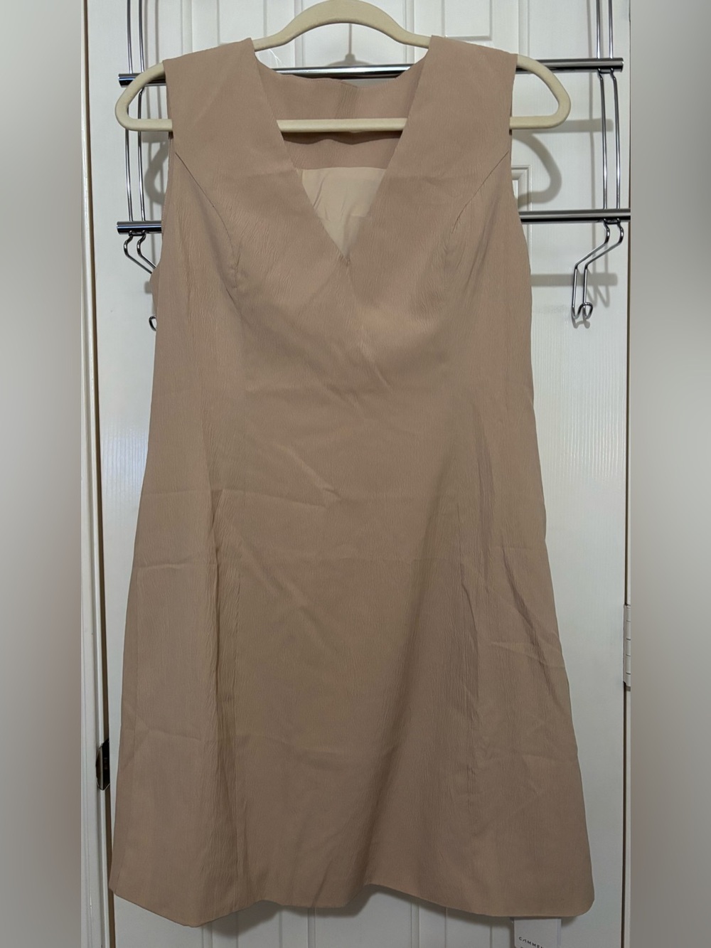 Commense Beige Sleeveless V-Neck Mini Dress